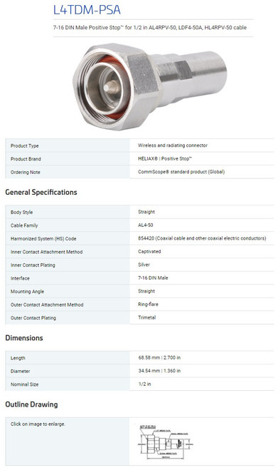  CommScope Andrew Solutions L4TDM-PSA 7-16 DIN Male Positive Stop for 1/2 in [New] 