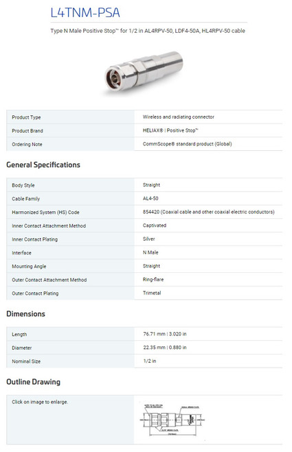 CommScope L4TNM-PSA N Male Positive Stop for 1/2 AL4RPV-50 LDF4-50A HL4RPV-50 [New]