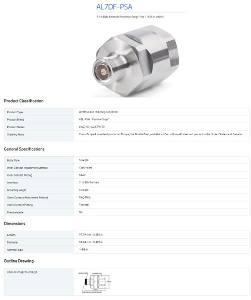 Andrew Solutions AL7DF-PSA 7-16 DIN Female Positive Stop for 1-5/8 in Cable [New]