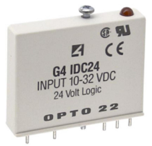 Opto 22 G4IDC24, refurbished electrical relay module with 10-32 VDC input and 24 Volt logic, featuring multiple pins and certification marks.