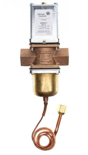 Johnson Controls V46AB-1C, industrial HVAC automatic valve actuator with electrical and mechanical components for controlling fluid flow.