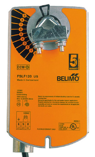 Belimo FSLF120 US Fire & Smoke Actuator, 30 in-lb 3.5 Nm Spring Return, AC 120 V [New]