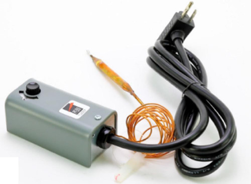 Johnson Controls A19AAT-2, electronic thermostat with wiring and probe for HVAC control.