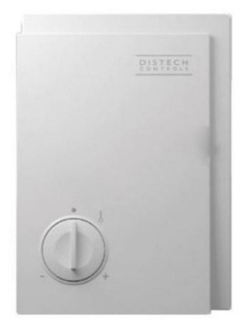 Distech PDITE-SENSORSX0, a white electrical sensor device with a control dial and indicator light.