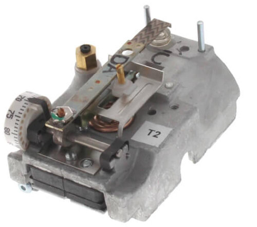 Johnson Controls T-4002-201, industrial temperature control component with metallic housing and various electronic and mechanical parts.