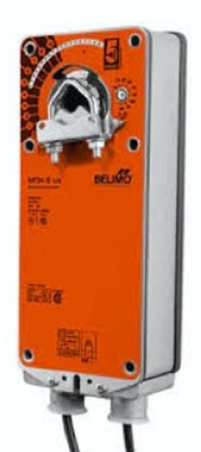 Belimo NF120, industrial valve actuator with orange cover and mechanical controls