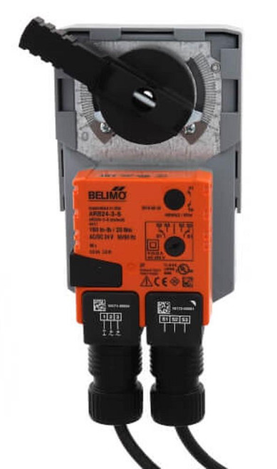 Belimo ARB24-3-S, industrial automation product with a black rotary actuator and orange control module with wiring ports.