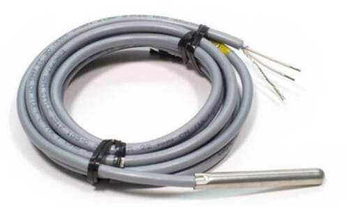 Johnson Controls A99BB-200, industrial temperature sensor with gray cable and metallic probe for HVAC system