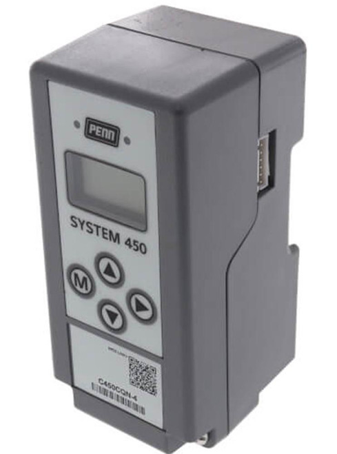 Johnson Controls C450CQN-4C, programmable HVAC controller with digital display and control buttons.