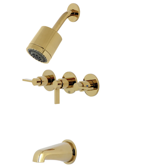 NuvoFusion KBX8132NDL 3-Handle 5-Hole and Shower Faucet, Polished Brass [New]