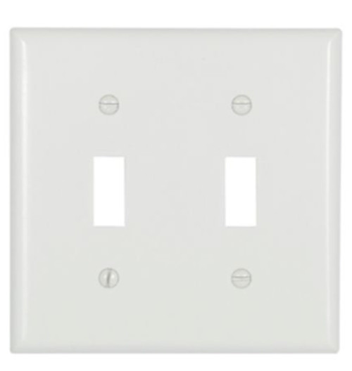 Eaton 2139W-BOX Toggle Wallplate, White, Toggle Cutout, Thermoset, Two- Gang [New]