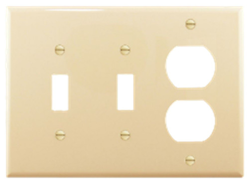 Eaton PJ28V Combination Wallplate, Toggle, Toggle, Duplex Receptacle, Ivory [New]