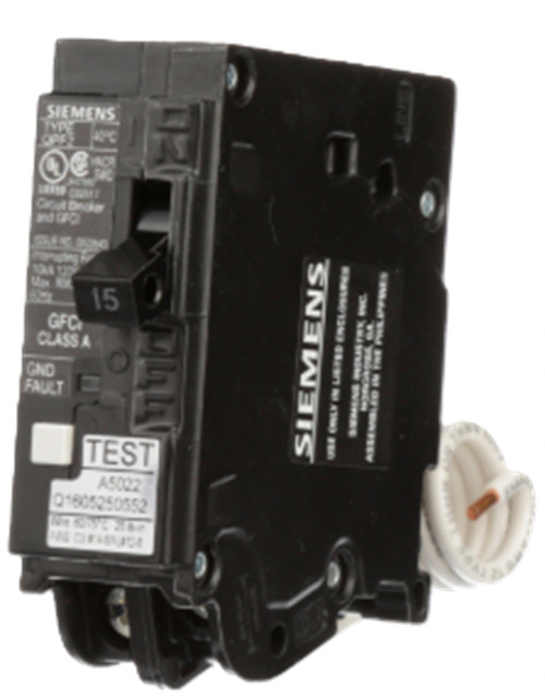 Siemens QF115AP Type QPF2 Circuit Breaker, 15A Single Pole GFCI Ground Fault [New]