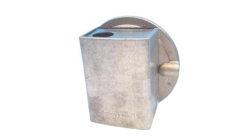 Honeywell product, thermostatic switch with metallic finish and circular mounting base.