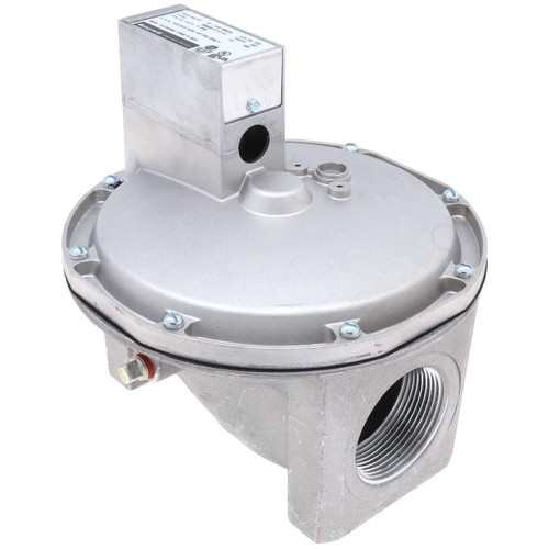 Honeywell valve, metallic industrial valve with threaded pipe connection and electronic component on top