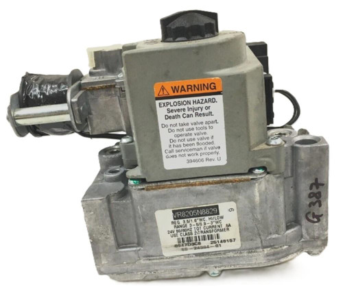 Honeywell, industrial valve with warning label for explosion hazard.
