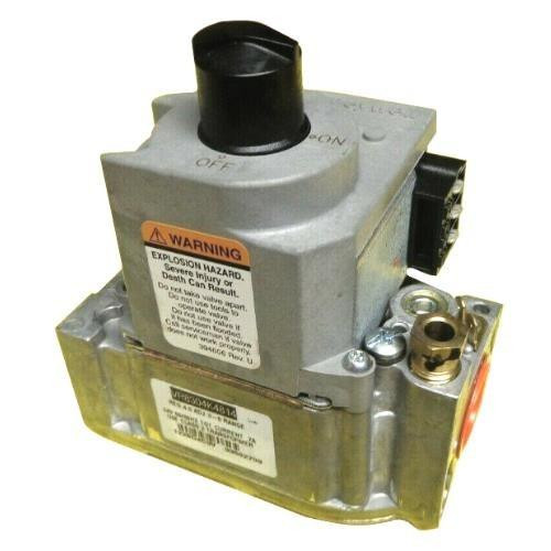 Honeywell product, industrial control valve with black adjustment knob and warning label.