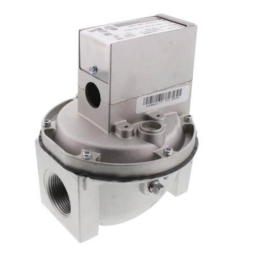 Honeywell Gas Valve, industrial valve component with metallic body and electrical control box on top.