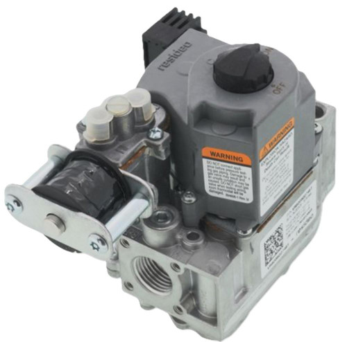 Honeywell industrial gas valve, detailed image showing components and warning labels.
