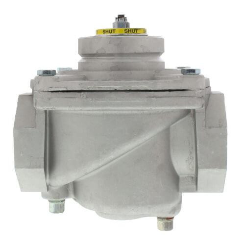 Honeywell industrial valve, metallic component with shut-off labels on top, used for controlling fluid flow in industrial applications.