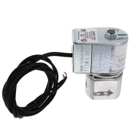 Honeywell Solenoid Valve, metallic solenoid valve with black electrical wire and coil connection