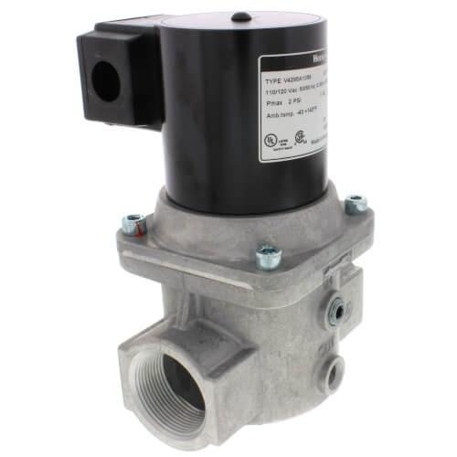 Honeywell solenoid valve, industrial eco-friendly valve with black electrical coil and metallic body, used for controlling fluid flow.