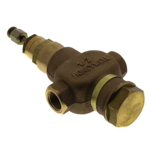 Honeywell valve, industrial brass and bronze valve component with threaded fittings for plumbing or automation systems