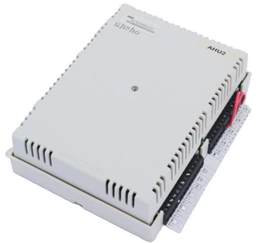 Honeywell product, white electronic device for industrial or home automation with vents and terminal connections.