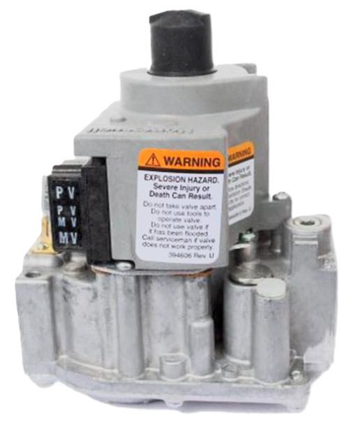 Honeywell Gas Valve, industrial gas valve with warning label for explosion hazard and safety instructions.