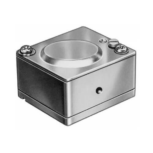 Honeywell product, industrial metal component with circular top and control screws on top right corner.