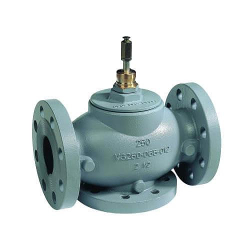 Honeywell Industrial Valve, large industrial valve with flanged connections and a metallic actuator on top.