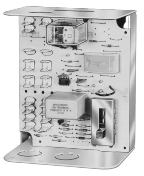 Honeywell product, industrial electronic control circuit board with various components and wiring.