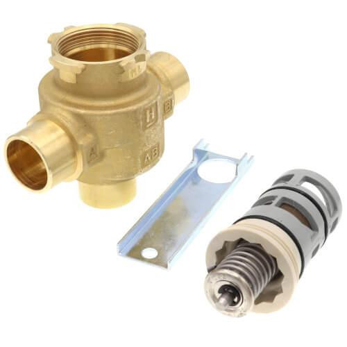 Honeywell Product, brass valve and sensor components for plumbing or heating systems.
