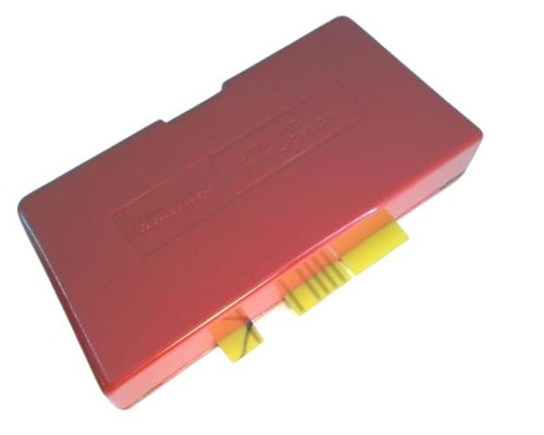 Honeywell product, red plastic device with yellow indicator labels.