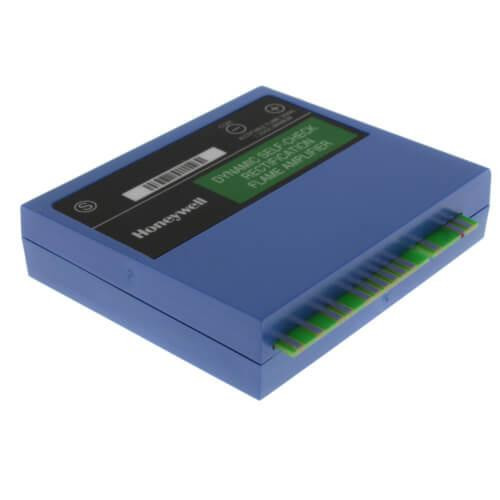 Honeywell, digital control module for industrial automation with a blue casing, LCD display, and connector ports on the side.