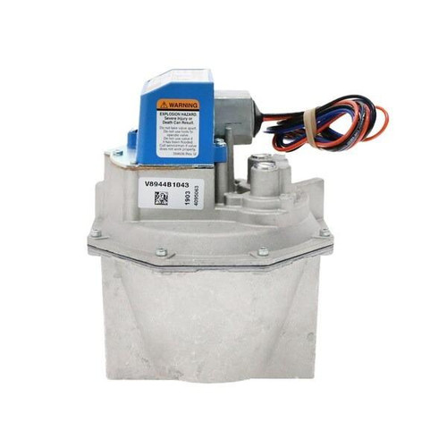 Honeywell product, industrial motor or actuator component with wiring and warning label for safety.