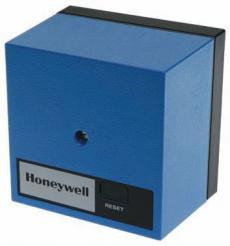 Honeywell, blue electronic device with a black control panel and logo, product image