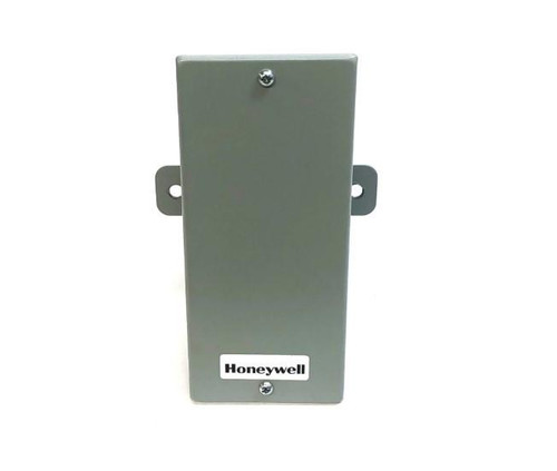 Honeywell product, gray electrical enclosure box with mounting brackets and Honeywell logo