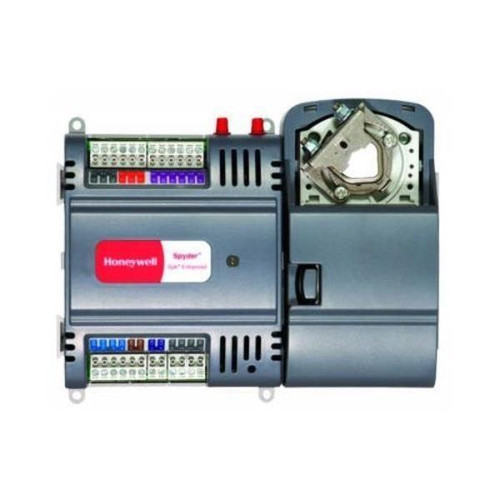 Honeywell, industrial automation control module with wiring terminals and mechanical component for system integration.