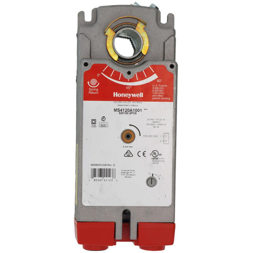 Honeywell limit switch, industrial safety and control device with red and gray body and manual control dial.