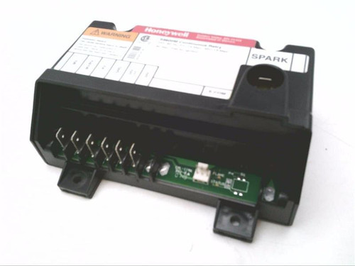 Honeywell product, electronic control unit with wiring and circuit board inside black casing.