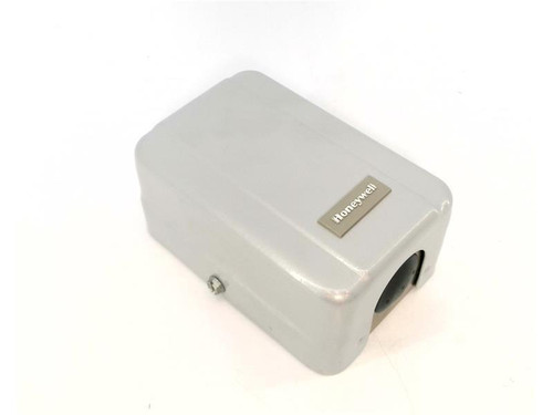 Honeywell electrical enclosure, gray plastic box with Honeywell logo plate on top.