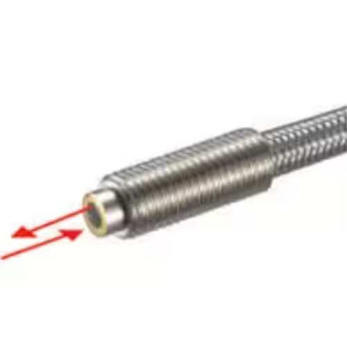 Keyence Laser Sensor, precision industrial laser sensor with threaded metallic housing and laser beam emission.