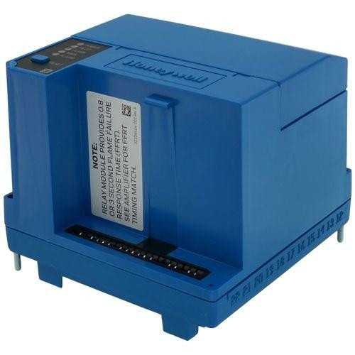 Honeywell industrial controller, blue device with digital display and input/output ports.
