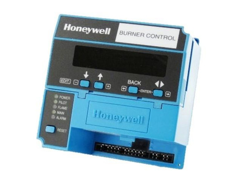 Honeywell Burner Control, digital control unit with buttons and LED indicators for heating system management.