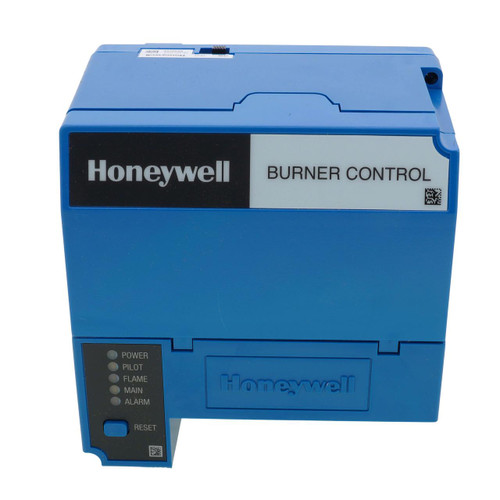 Honeywell Burner Control, blue industrial control module for heating system management.
