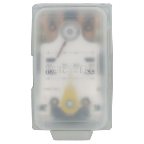 Honeywell, electrical circuit breaker in a transparent protective casing.