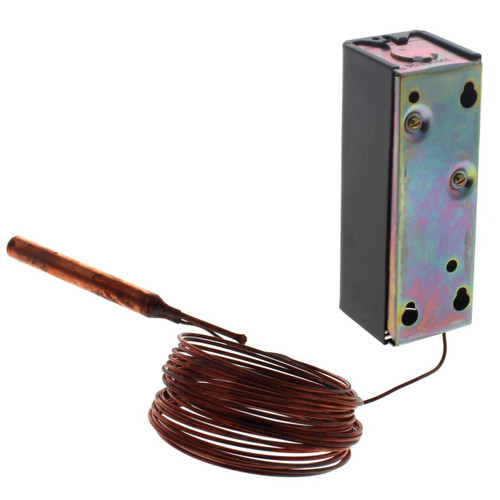 Honeywell, industrial temperature control sensor with metal coil and rectangular black and metallic enclosure.