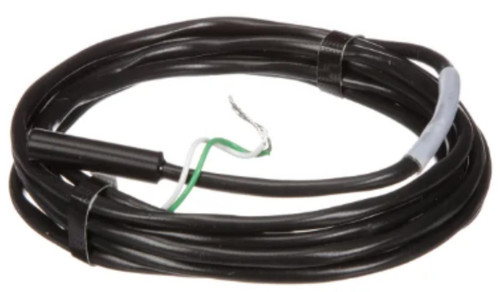 Sensor Cable, Coiled black wire sensor cable with exposed green, white, and black conductors for electrical connection.