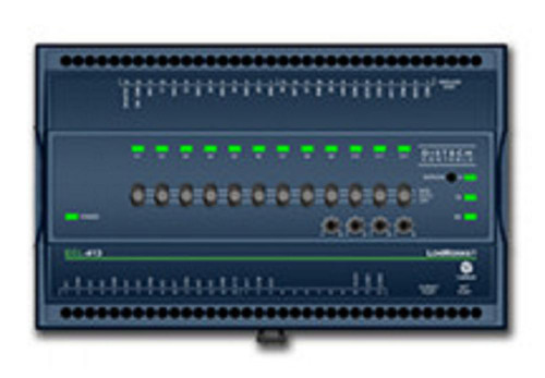 Distech, industrial automation controller device with LED indicators and multiple connection ports.